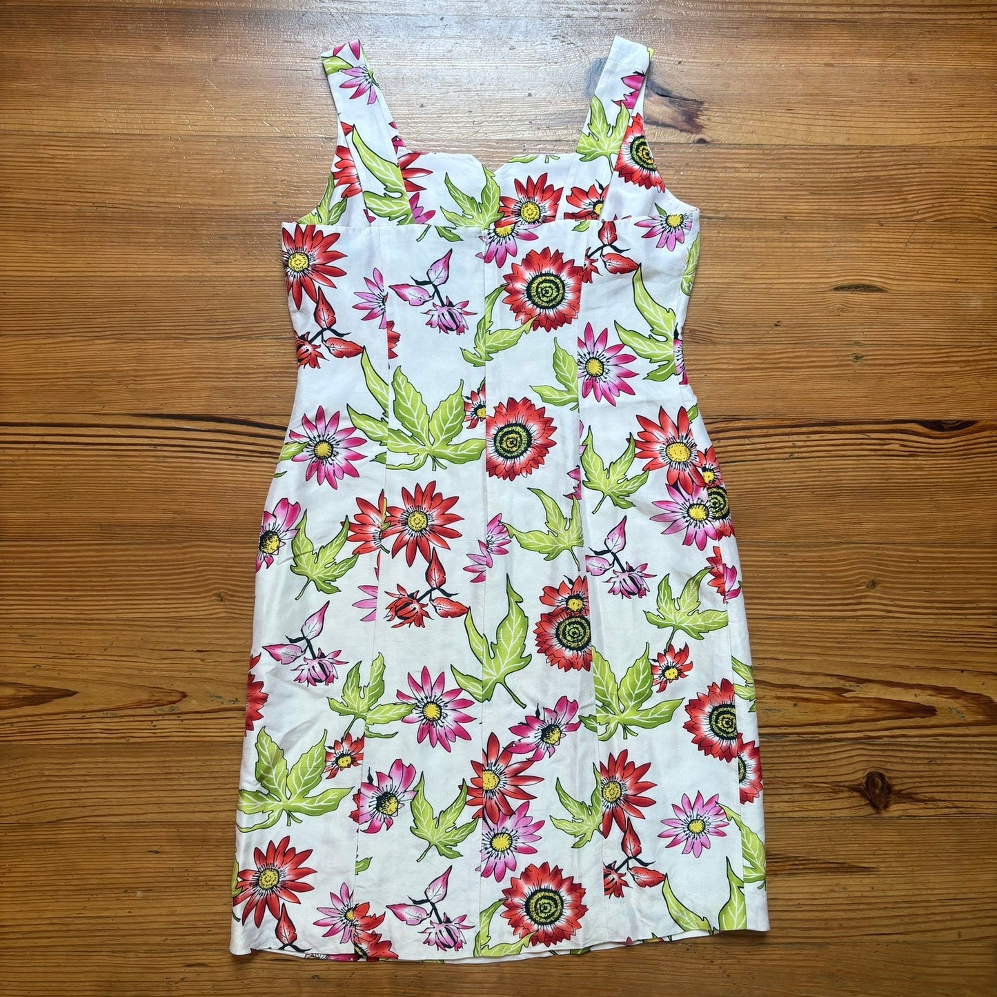 Grace Elements white pink floral sweetheart sleeveless silk dress SIZE 6
