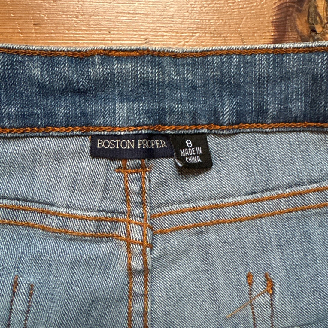 Boston Proper medium wash embroidered denim capri jeans SIZE 8