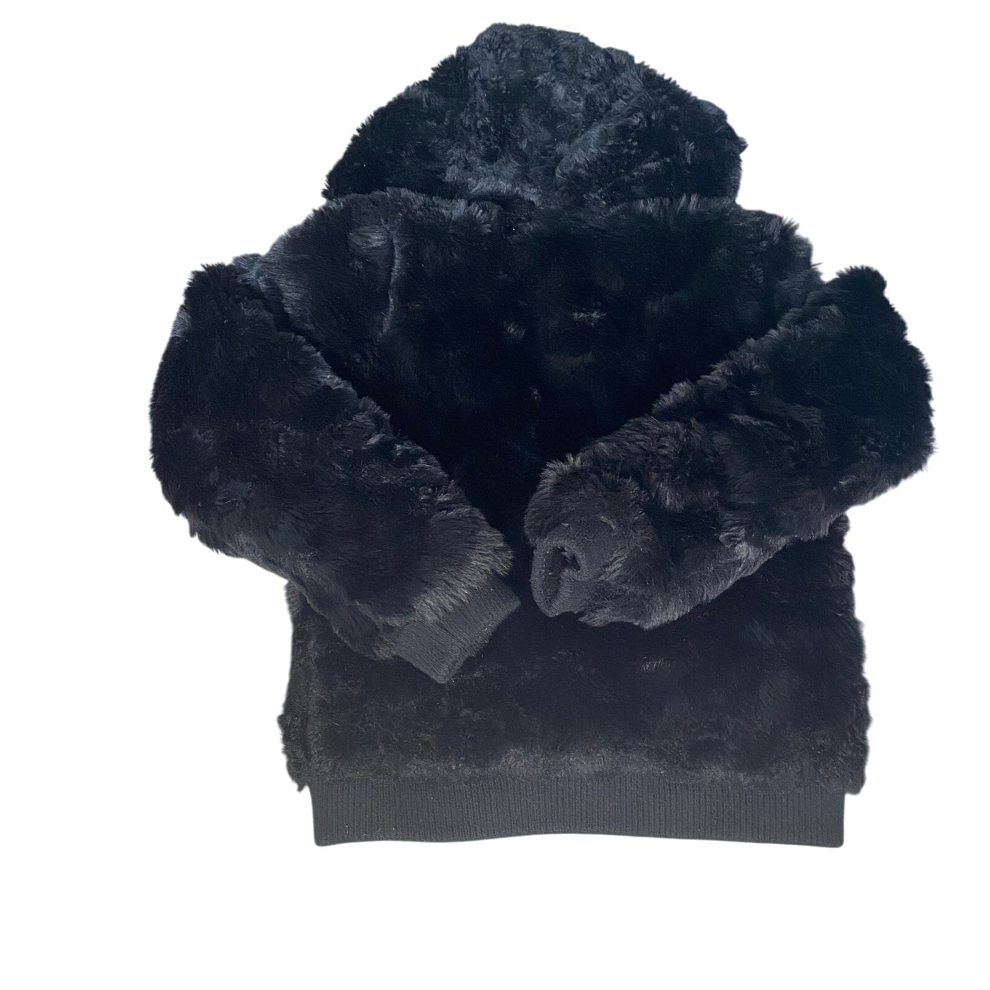 Justice black fuzzy hooded full zip coat SIZE 8