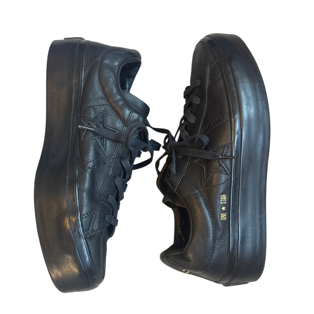 Converse All Star black leather platform low top lace sneakers SIZE 9