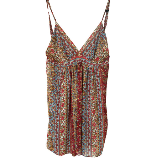 Oscar de la Renta 90s red blue floral boho adjustable strap sheer dress SIZE S