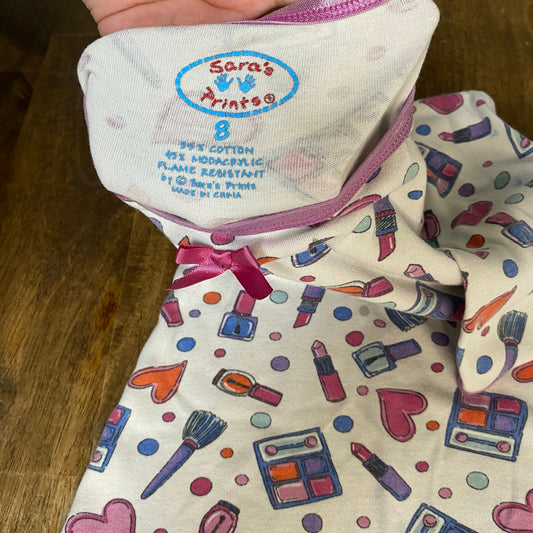 Sara's Prints white makeup print short sleeve ruffle bottom sleep dress SIZE 8