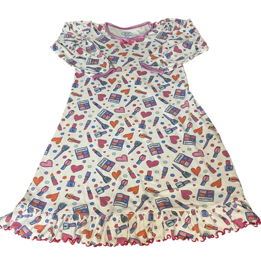Sara's Prints white makeup print short sleeve ruffle bottom sleep dress SIZE 8