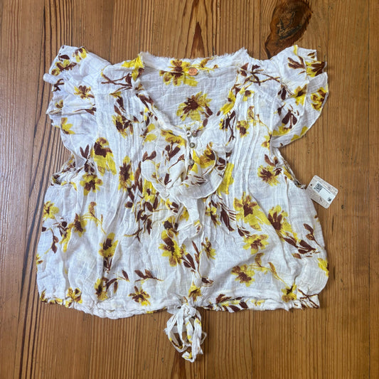 NWT Free People white yellow floral cropped flutter sleeve blouse shirt SIZE M