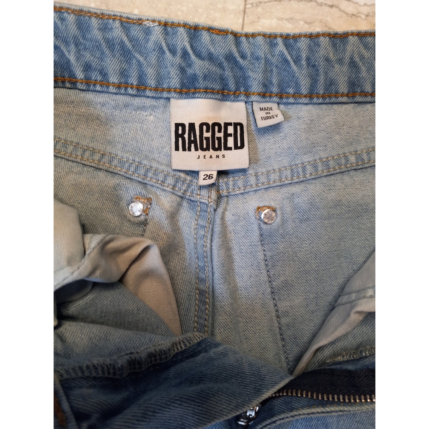 Ragged light wash high rise slim straight leg jeans SIZE 26