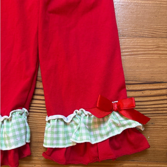 Red Christmas green checkered ruffle bottom elastic waist band pant SIZE 2T