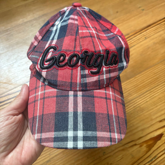 Georgia Bulldogs red black checkered embroidered lettering baseball hat
