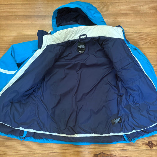 The North Face blue white sweater lined hooded ski womens winter coat SIZE L