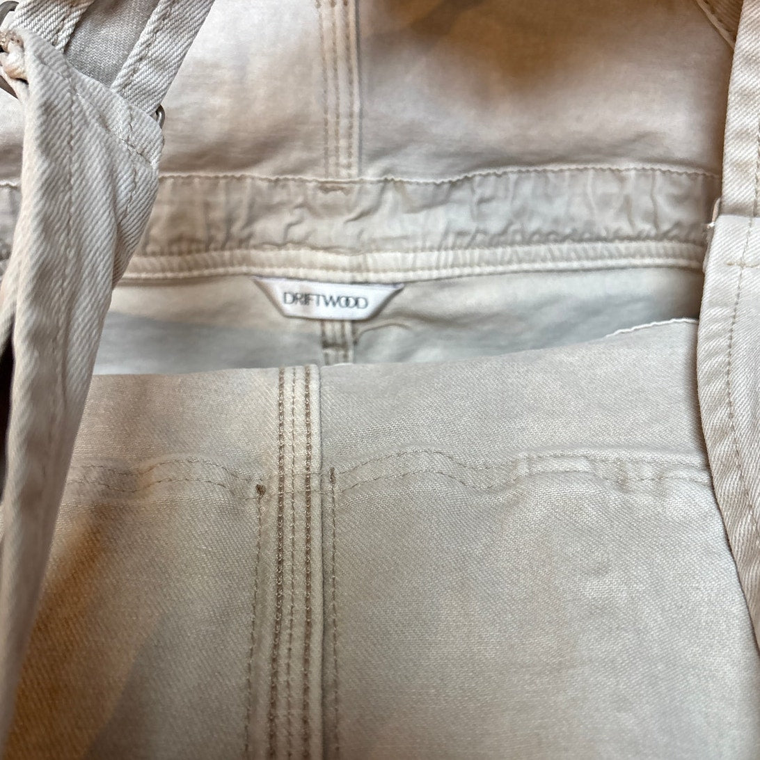 Driftwood Porcelain etched beige floral embroidered jean overalls SIZE XS