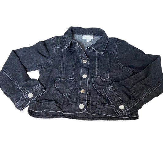Nannette black jean cropped heart pocket snap jacket SIZE 6