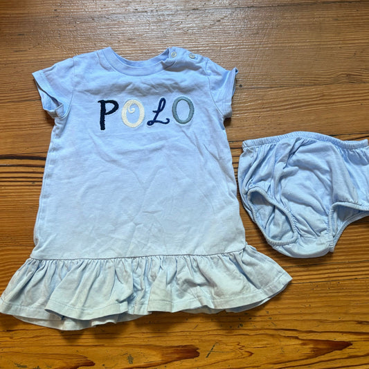 Ralph Lauren light blue POLO embroidered short sleeve bloomer dress SIZE 9M