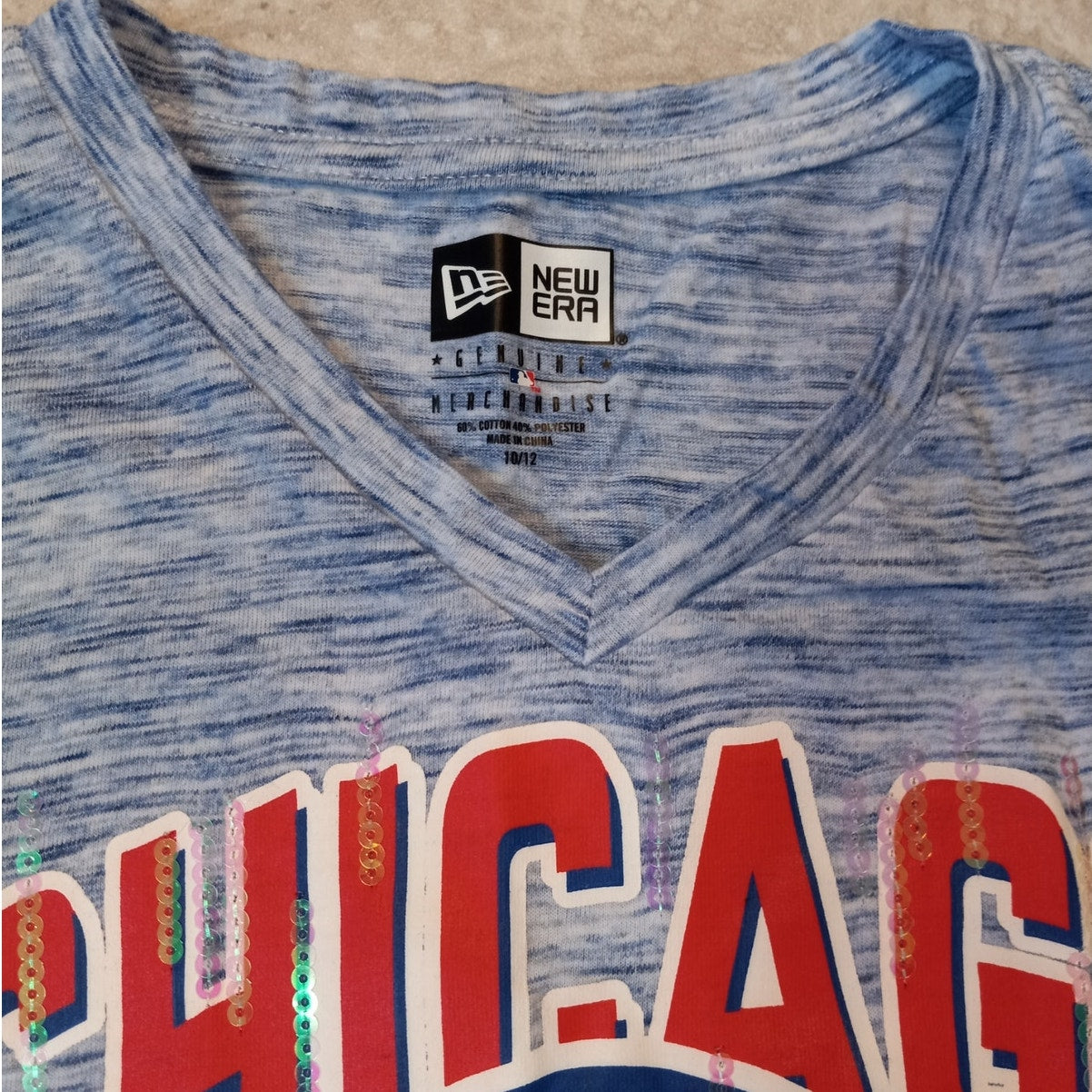 New Era Chicago Cubs blue graphic sequin short sleeve youth shirt SIZE L