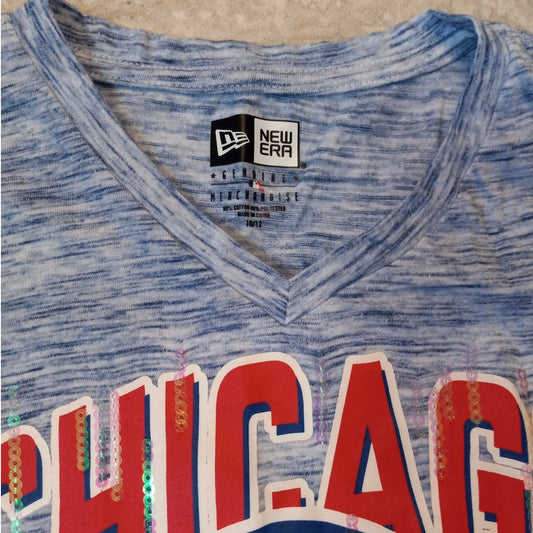 New Era Chicago Cubs blue graphic sequin short sleeve youth shirt SIZE L