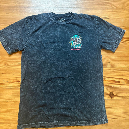 Killer Acid black washed World Goes On short sleeve skull graphic shirt SIZE XL