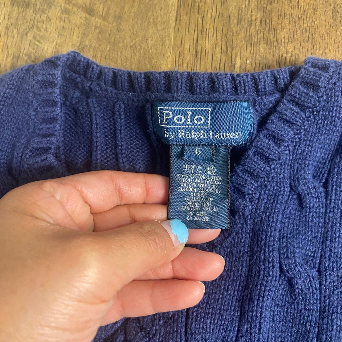 Polo Ralph Lauren dark navy cable knit v neck pullover boys sweater vest SIZE 6