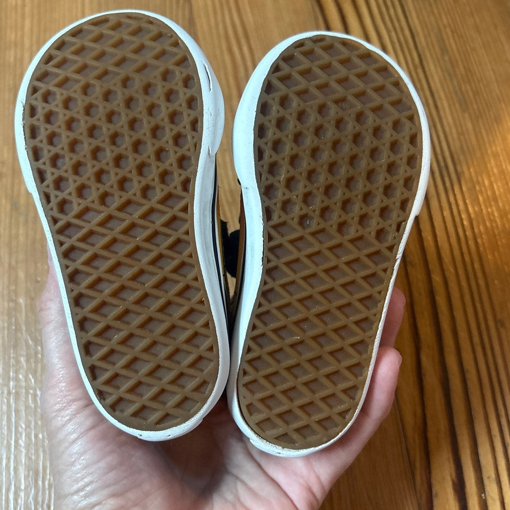 VANS black suede red orange flame high top velkro sneakers SIZE 5