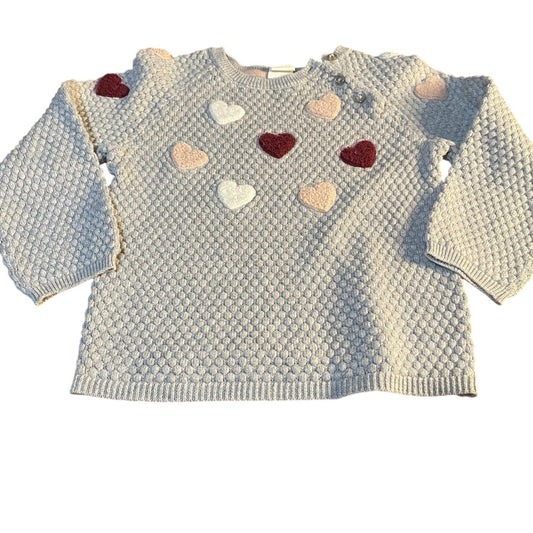 H&M light gray popcorn knit heart embroidered crew sweater SIZE 12-18M