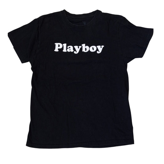 Playboy black white lettering short sleeve cotton shirt SIZE M