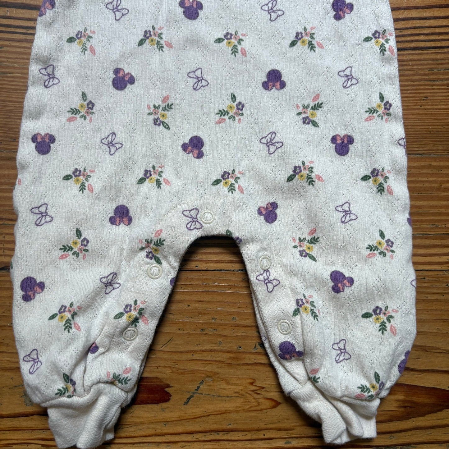 Disney Baby Minnie Mouse floral beige long sleeve cotton pajamas SIZE 0-3M