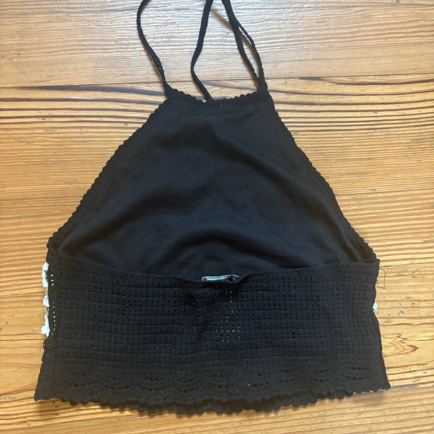 Zara black white floral crochet knit lined cropped halter top SIZE S