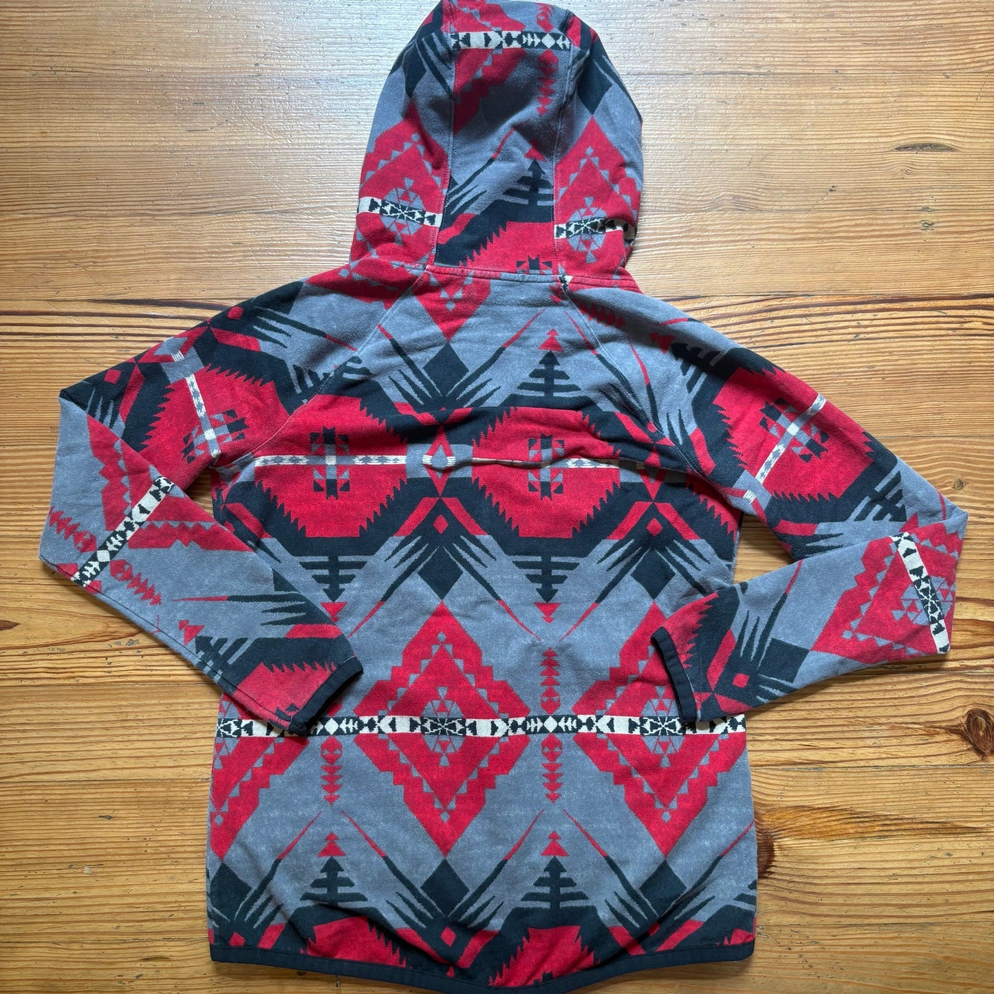 Ralph Lauren active gray red western print full zip hooded sweater SIZE S