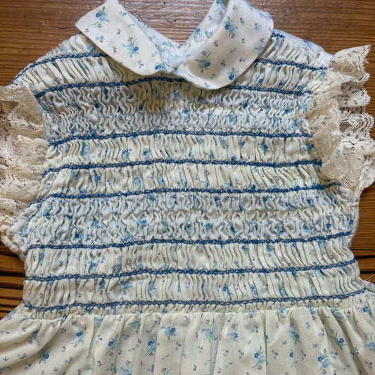 Polly Flinders vintage cream blue floral smocked collar girls dress SIZE 5