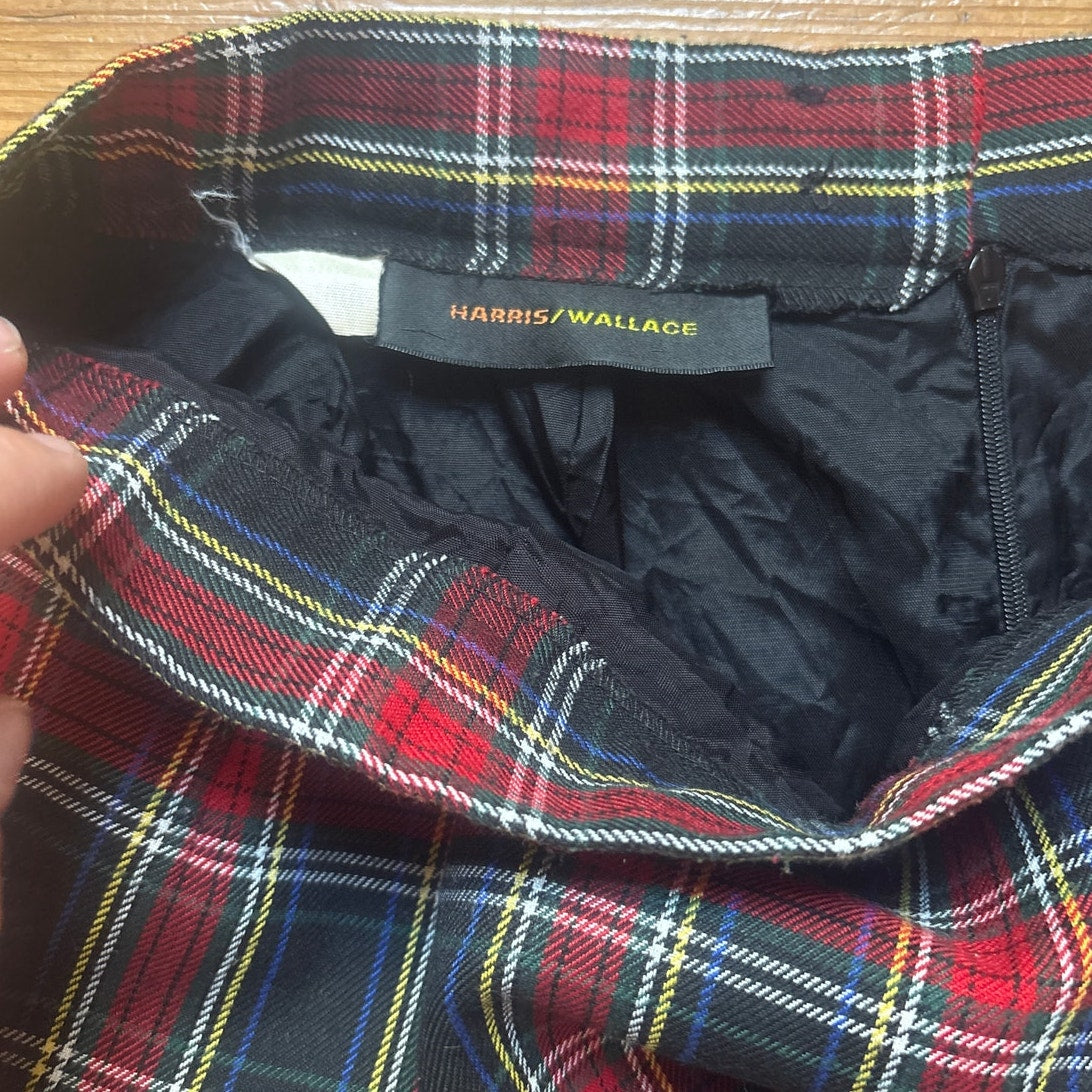 Harris/Wallace red black holiday Christmas plaid midi zip side skirt SIZE 12