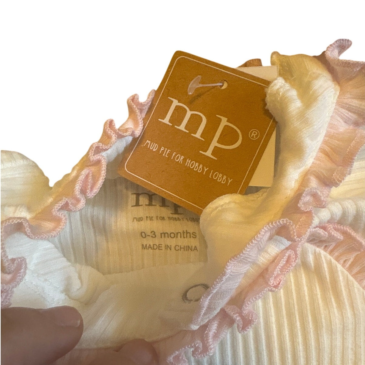 NWT Mudpie Baby white ribbed Hello World long sleeve bow sleep dress SIZE 0-3M