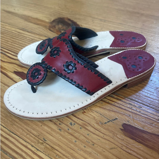 Jack Rogers Navajo red black leather thong heel sandals SIZE 7