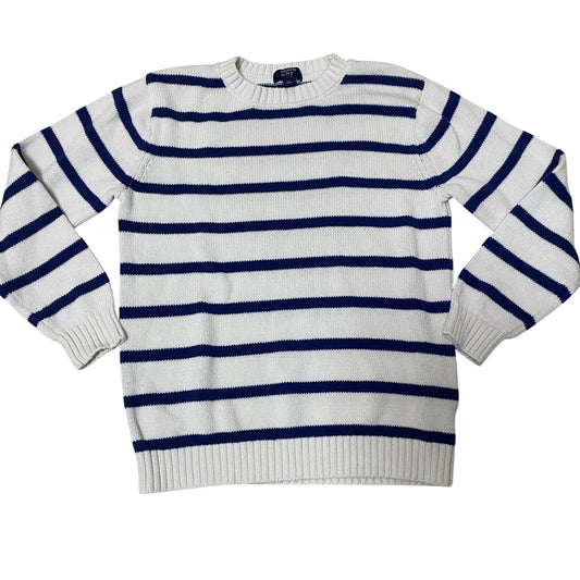 Crown & Ivy blue white striped knit crew kids sweater SIZE S
