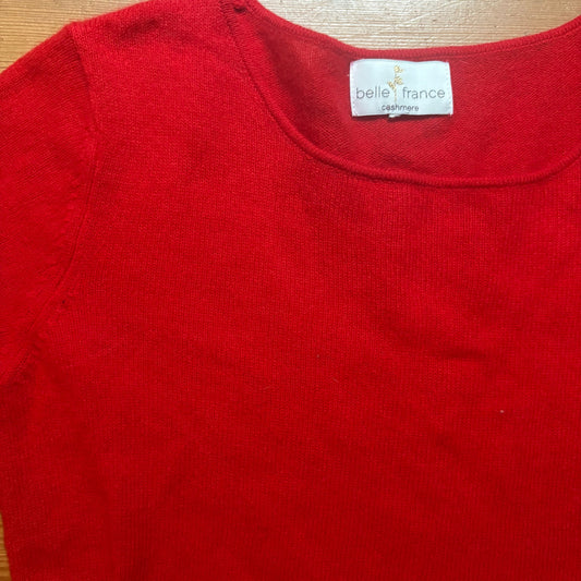 Belle France red cashmere boat neck pullover sweater SIZE M