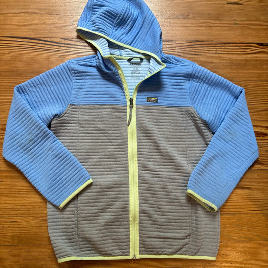 L.L.Bean kids gray blue neon full zip hooded quilted sweater SIZE XL