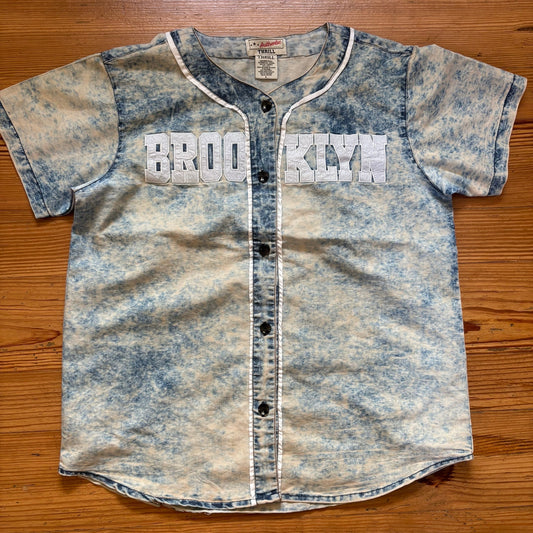 Authentic Thrill acid wash Brooklyn 01 button up short sleeve jersey SIZE L