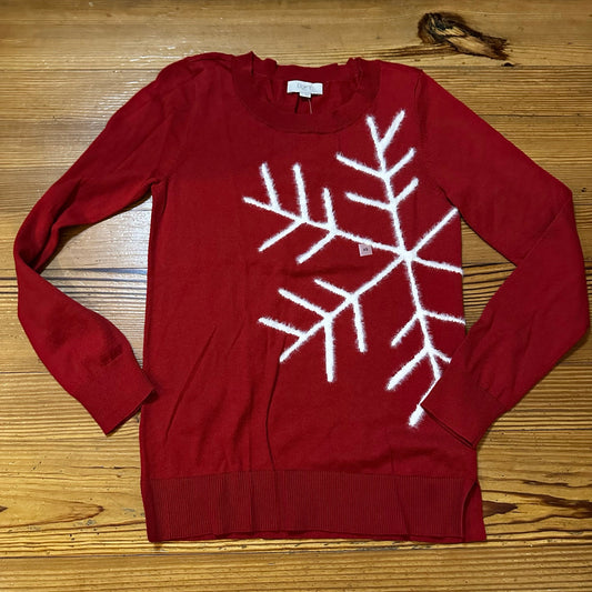 NWT LOFT red textured snowflake crew sweater SIZE XS