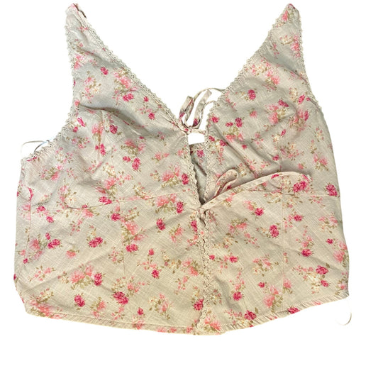 Pink Rose pink red floral rose cottage plunge neckline cropped tank SIZE XL