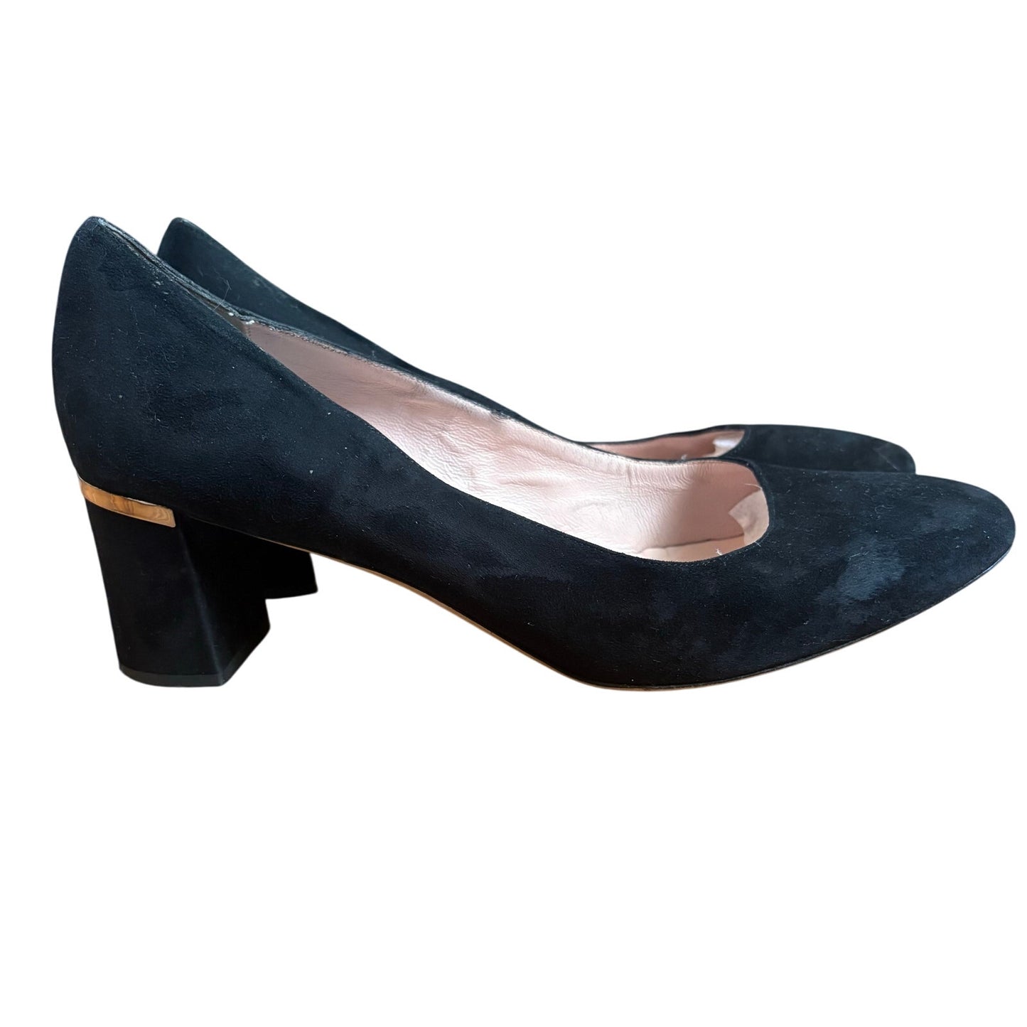 Kate Spade black suede round toe gold accent pump heels SIZE 10M