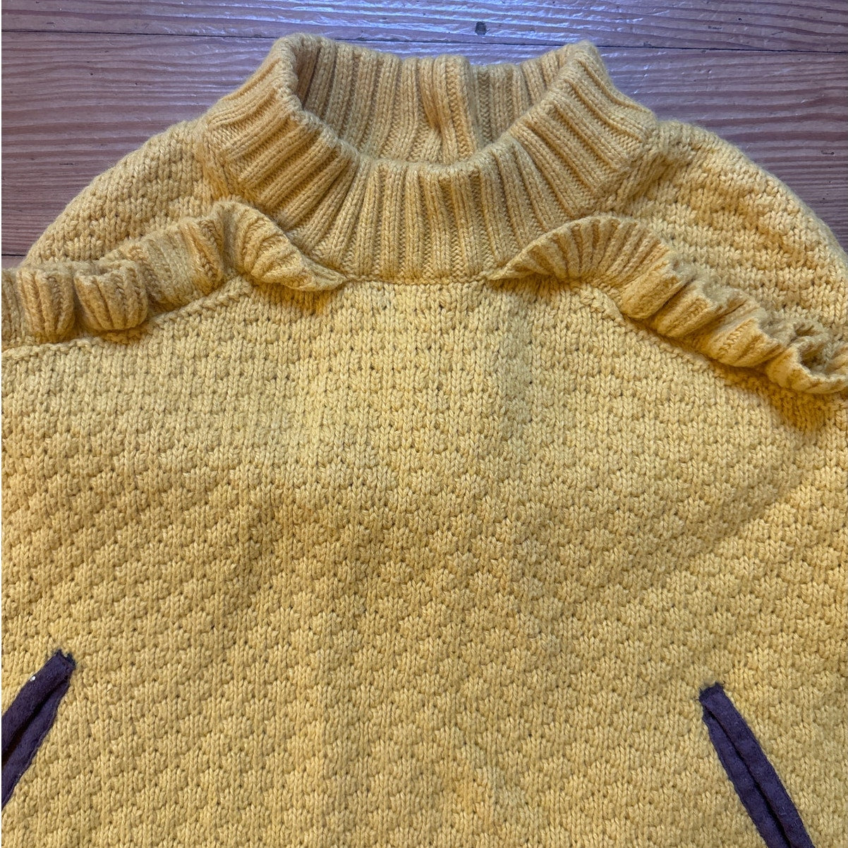 *Janie and Jack yellow knit leather accent ruffle poncho sweater SIZE 18-24M