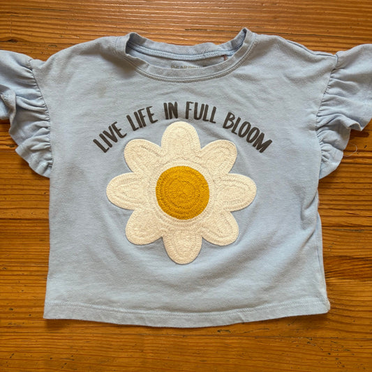 Bearpaw blue daisy live life full bloom ruffle cropped short sleeve shirt SIZE 4