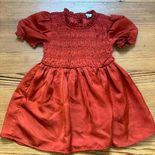 Baby Gap burnt orange puff sleeve smocked satin toddler dress SIZE 3T
