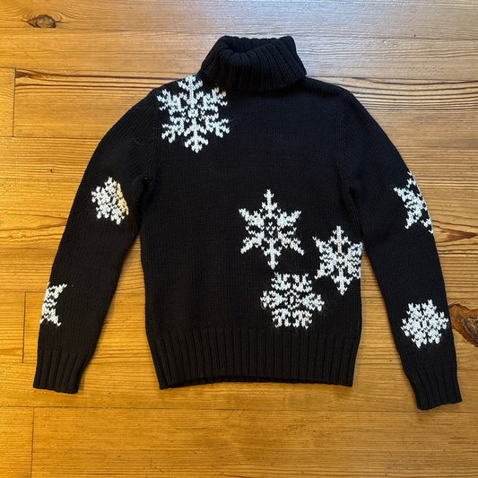 Eddie Bauer black mohair white snowflake turtleneck womens sweater SIZE S