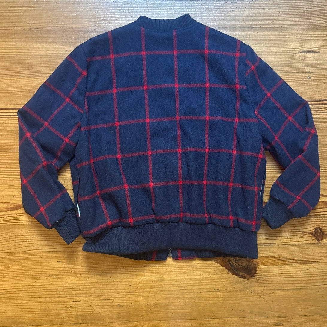 Old Navy blue red plaid wool blend fleece sherpa lined zip bomber jacket SIZE XL