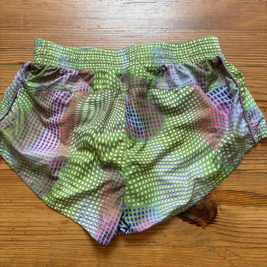 Fabletics green purple geometric lined running active shorts SIZE M