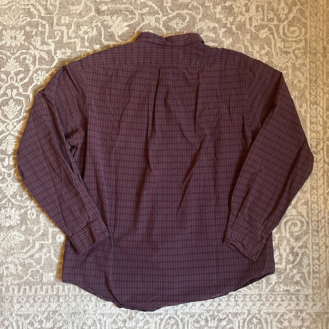 Ralph Lauren dark red green plaid long sleeve classic mens dress shirt SIZE XL