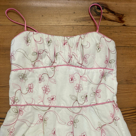 Taboo y2k white pink floral embroidered dress SIZE M