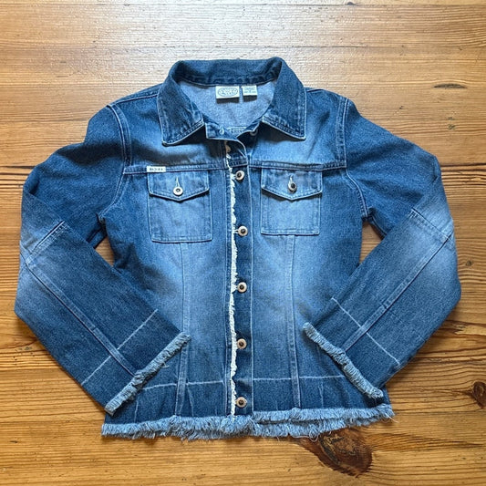 Carolina Blues medium wash raw hem western denim jean jacket SIZE M