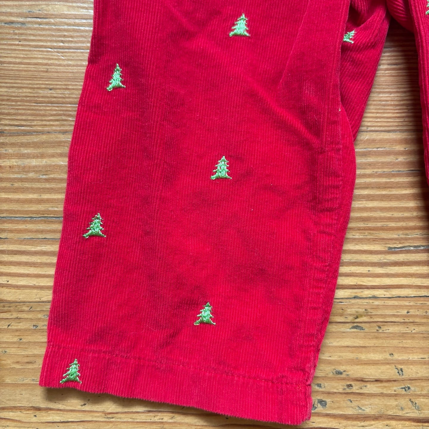 Mudpie red corduroy Christmas tree embroidery elastic waistband pants SIZE 9-12M
