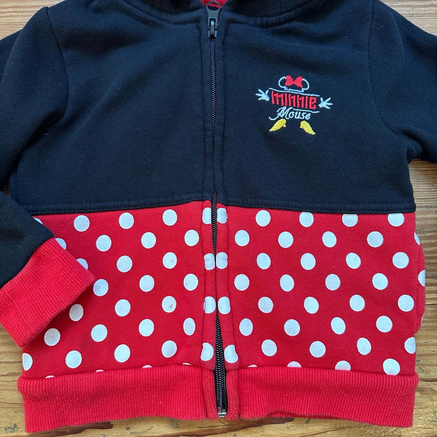 Disney Minnie Mouse black red full zip hooded with ears sweatshirt SIZE 2T