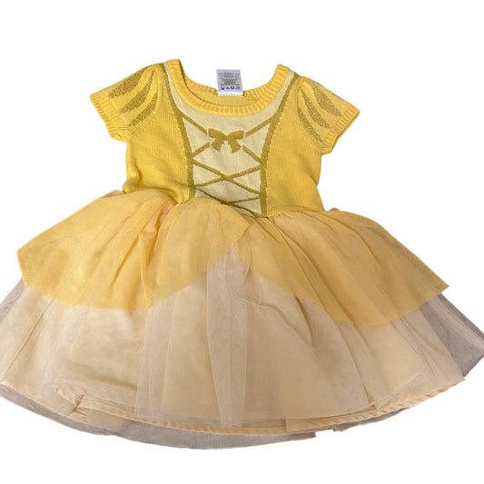 Disney Beauty and the Beast yellow Belle tutu short sleeve sweater dress SIZE 2T