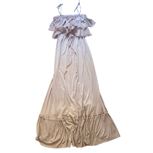 NWT Vicky Vaughn vintage blush pink lace ruffle top tie strap maxi dress SIZE 7