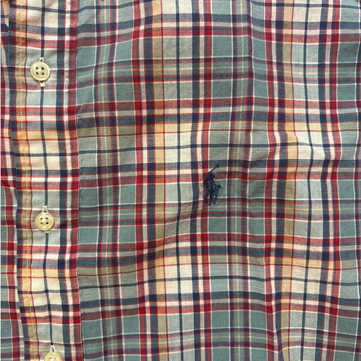 Ralph Lauren Blake cotton blue plaid short sleeve button up shirt SIZE S